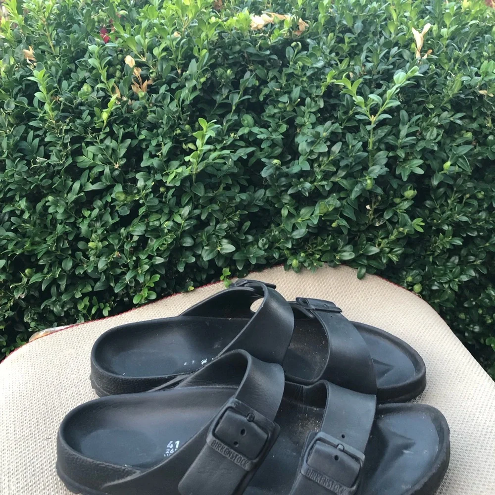 Birkenstock Arizona Exquisite Mens Black Rubber Sandals Size 41/8US